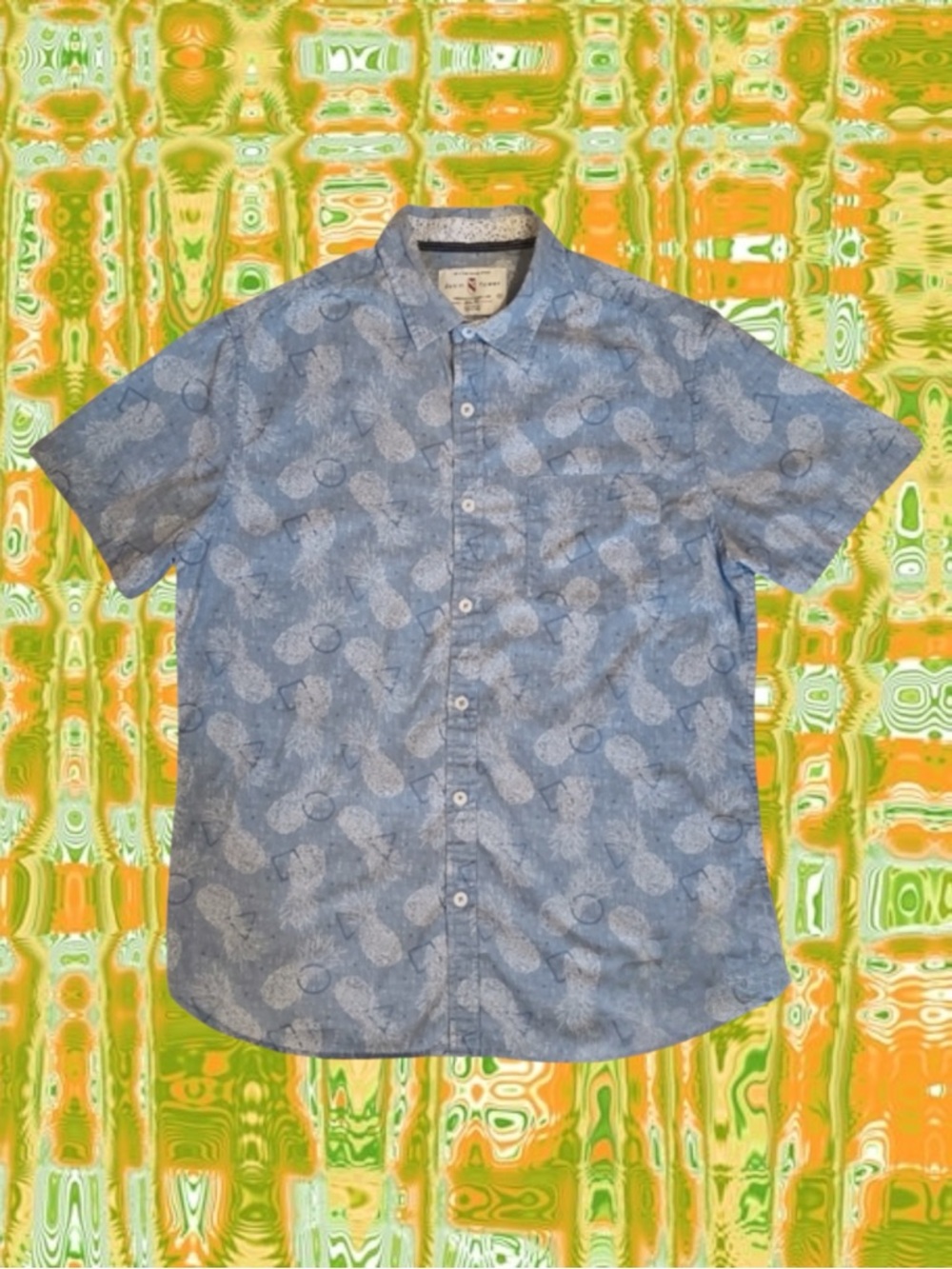 Denim & Flower Retro Casual Tropical Pineapple 100% Cotton Slim Fit Shirt M